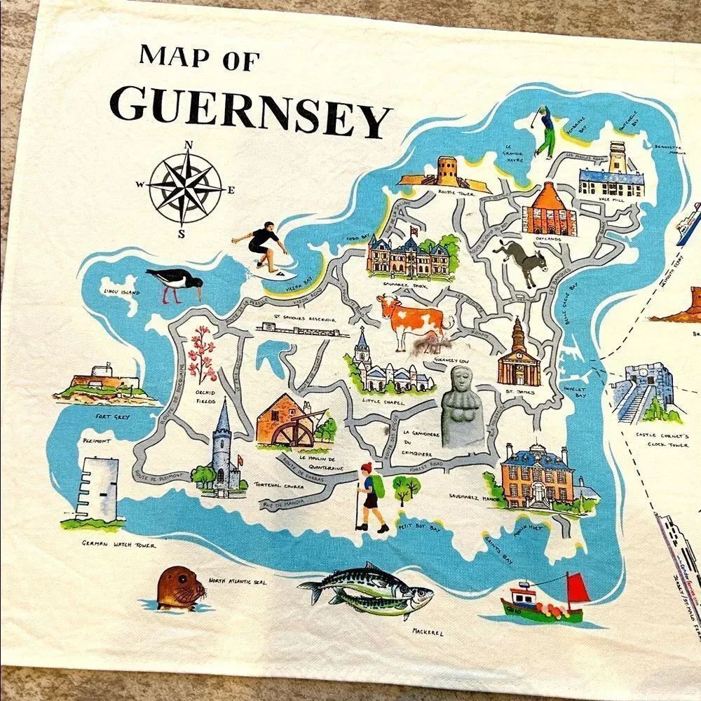 Map of Guernsey tea towel made by Jillvaudinpublishing